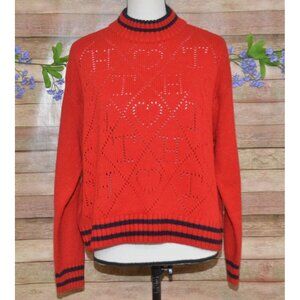 Tommy Hilfiger Ladies M Red Argyle Logo Hearts Sweater Valentine's Day Preppy
